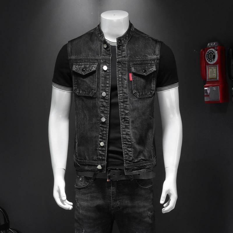 Harley Motorcycle Men's Uniform Black Stand-up Collar Plus Size Denim Vest - MYLUXURY LANE ENTERPRISE