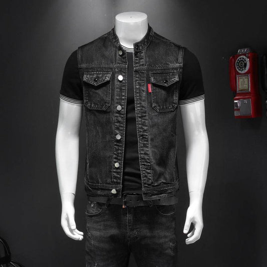 Harley Motorcycle Men's Uniform Black Stand-up Collar Plus Size Denim Vest - MYLUXURY LANE ENTERPRISE