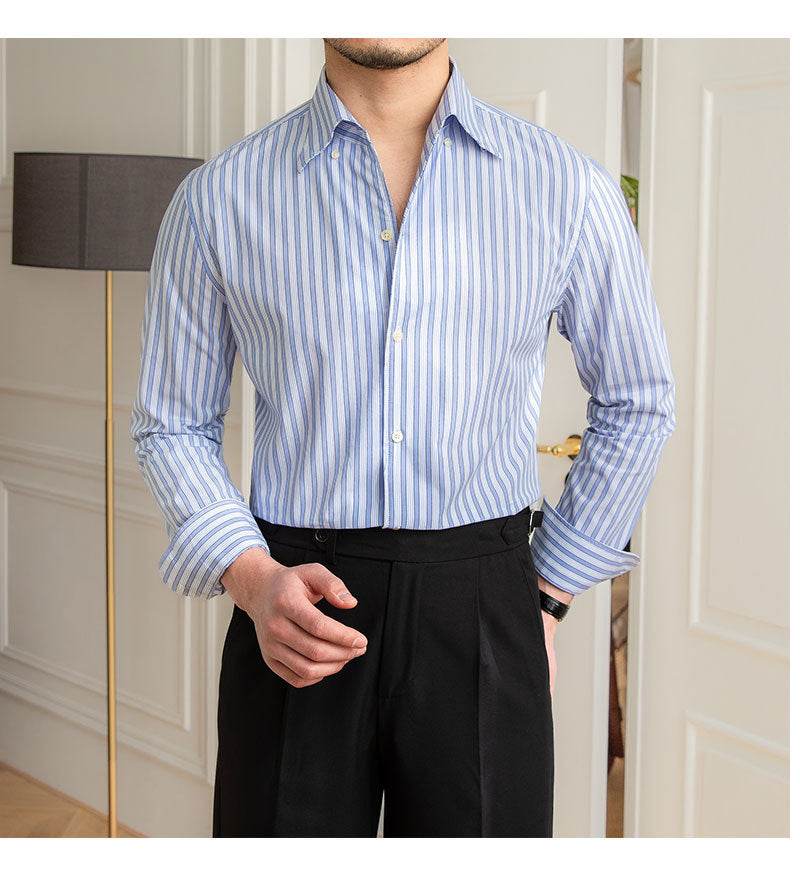 One-piece Collar Striped Shirt Men's Cotton Breathable Casual Shirt - MYLUXURY LANE ENTERPRISE