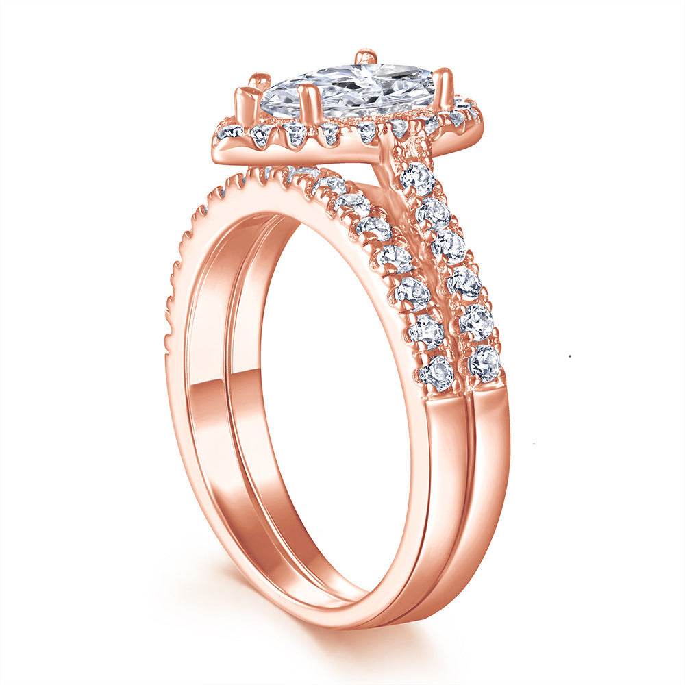Sterling Silver Ring Drop-shaped Zircon Set Ring Simulation Diamond Ring - MYLUXURY LANE ENTERPRISE