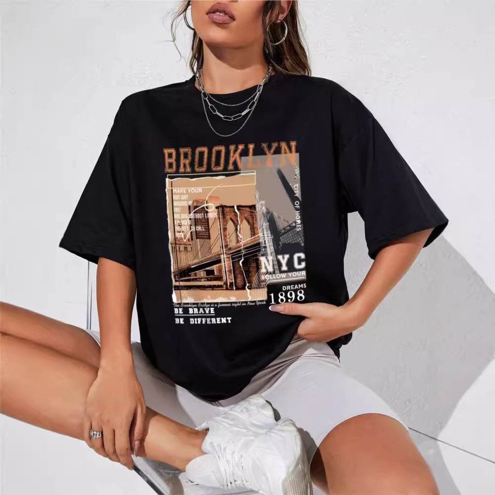 Spring Women's Cotton T-shirt Letter Short Sleeve - MYLUXURY LANE ENTERPRISE