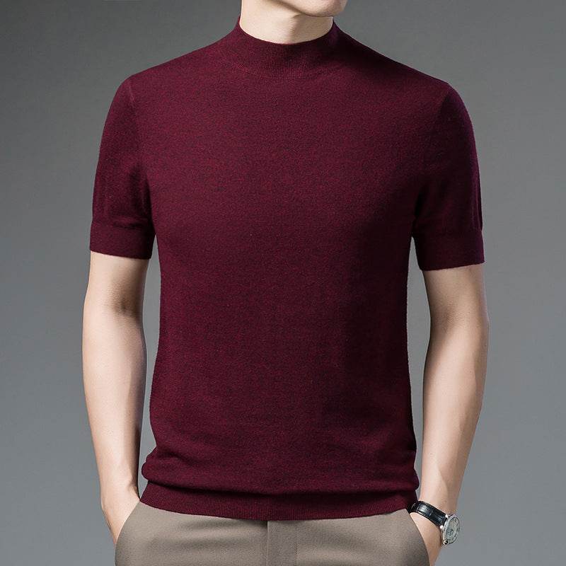 Half Turtleneck Pure Wool Sweater With Short Sleeves Men - MYLUXURY LANE ENTERPRISE