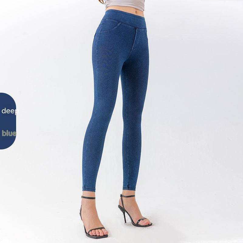 Denim Yoga Pants Women's High Waist Slimming Pocket Sports Tight Casual Pants - MYLUXURY LANE ENTERPRISE