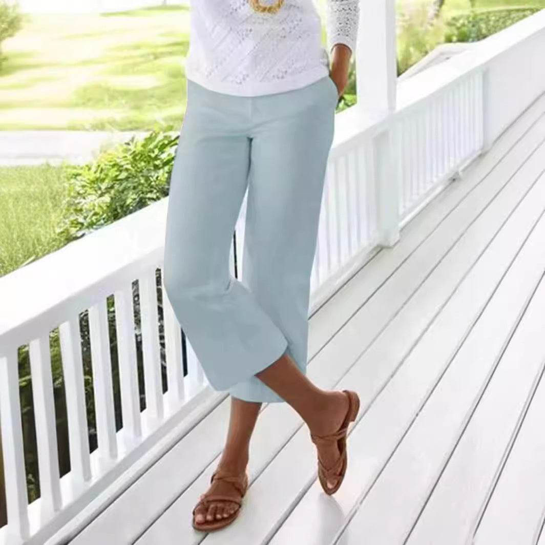 Women's Slub Cotton Linen Elastic-waist Casual Pants - MYLUXURY LANE ENTERPRISE