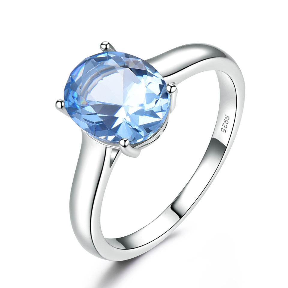S925 Sterling Silver Female Blue Topaz Romantic Ring Fashion Jewelry - MYLUXURY LANE ENTERPRISE