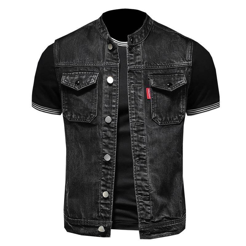 Harley Motorcycle Men's Uniform Black Stand-up Collar Plus Size Denim Vest - MYLUXURY LANE ENTERPRISE