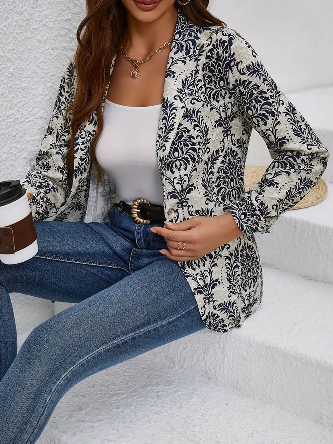 Women's Fashionable Cardigan Lapel Long Sleeve Printed Jacket Small Suit - MYLUXURY LANE ENTERPRISE