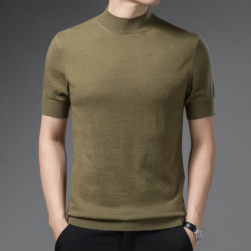 Half Turtleneck Pure Wool Sweater With Short Sleeves Men - MYLUXURY LANE ENTERPRISE