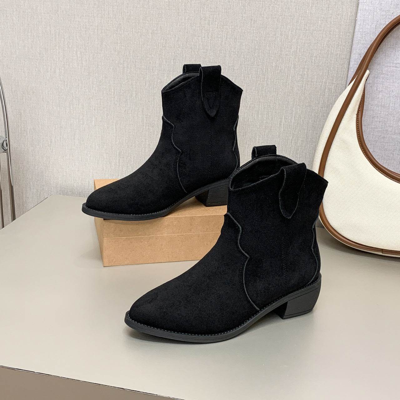 Cowboy Boot Short Plush Autumn Pointed-toe Short Boots - MYLUXURY LANE ENTERPRISE