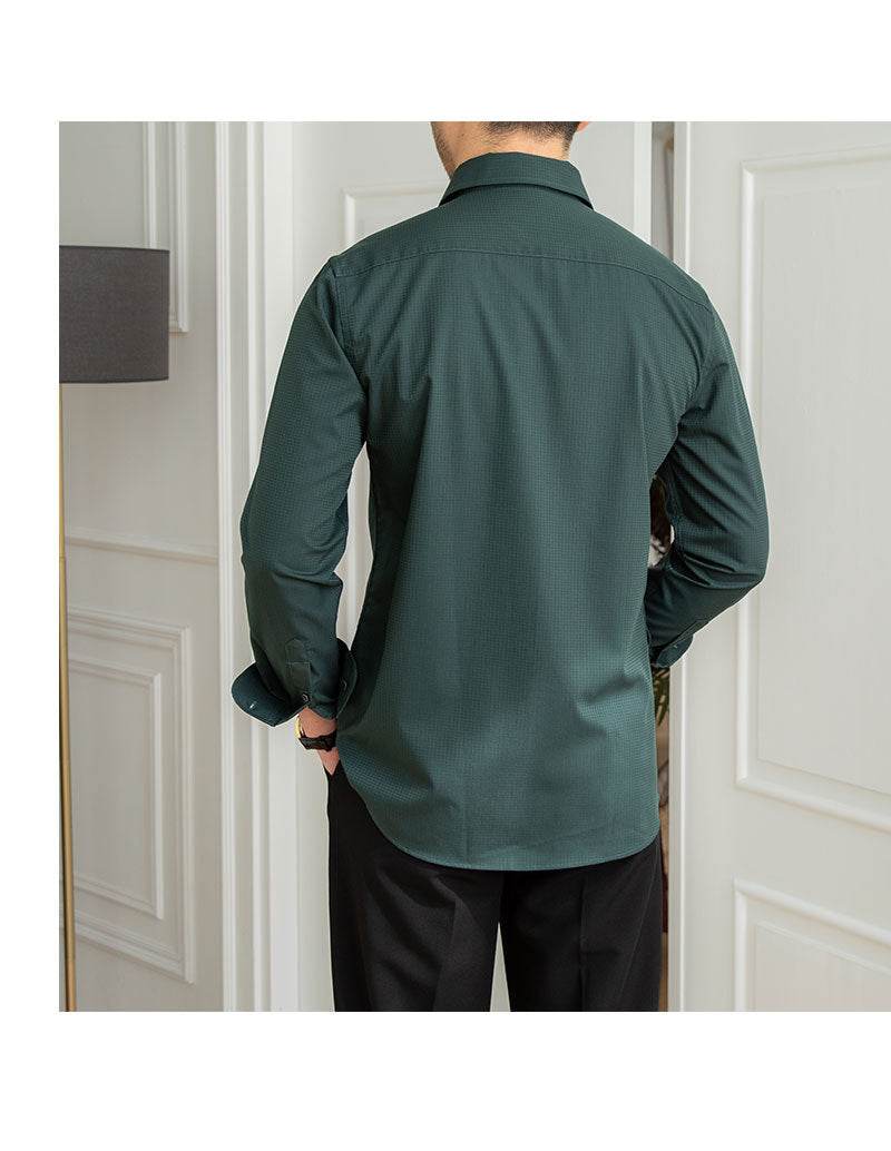 Non-ironing Slim-fit Casual Dark Plaid Long-sleeved Shirt - MYLUXURY LANE ENTERPRISE