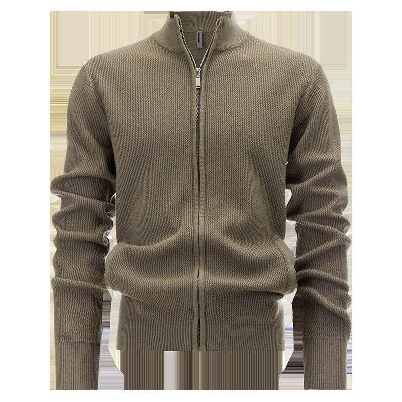 Cardigan Men's Sweater Zipper Solid Color Round Neck - MYLUXURY LANE ENTERPRISE