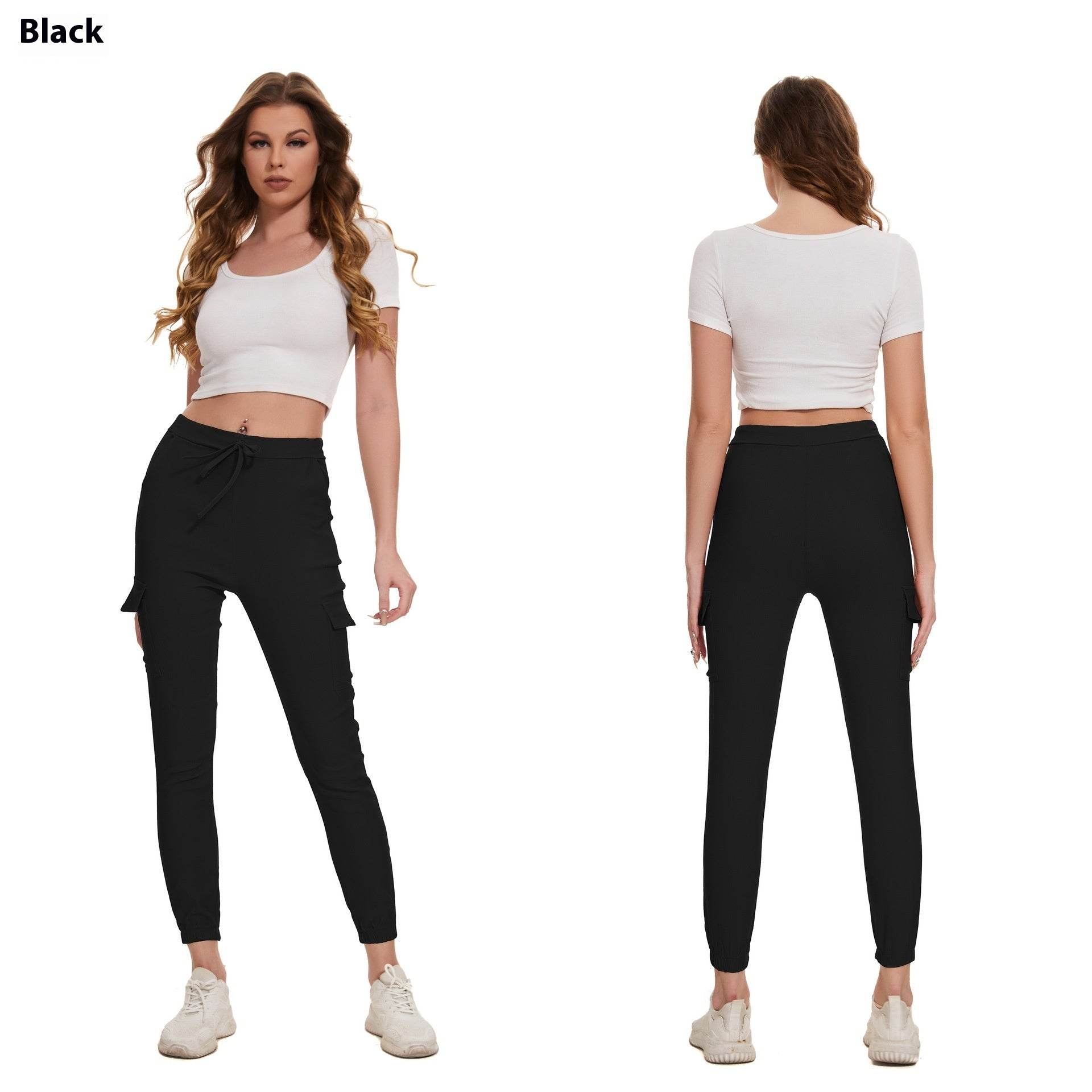 Multi-pocket Work Elegant Casual Elastic Waist Lace Up Pants - MYLUXURY LANE ENTERPRISE