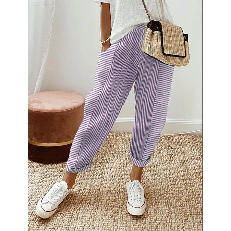 Women's Striped Print Trousers Summer Fashion Casual Loose Pants - MYLUXURY LANE ENTERPRISE