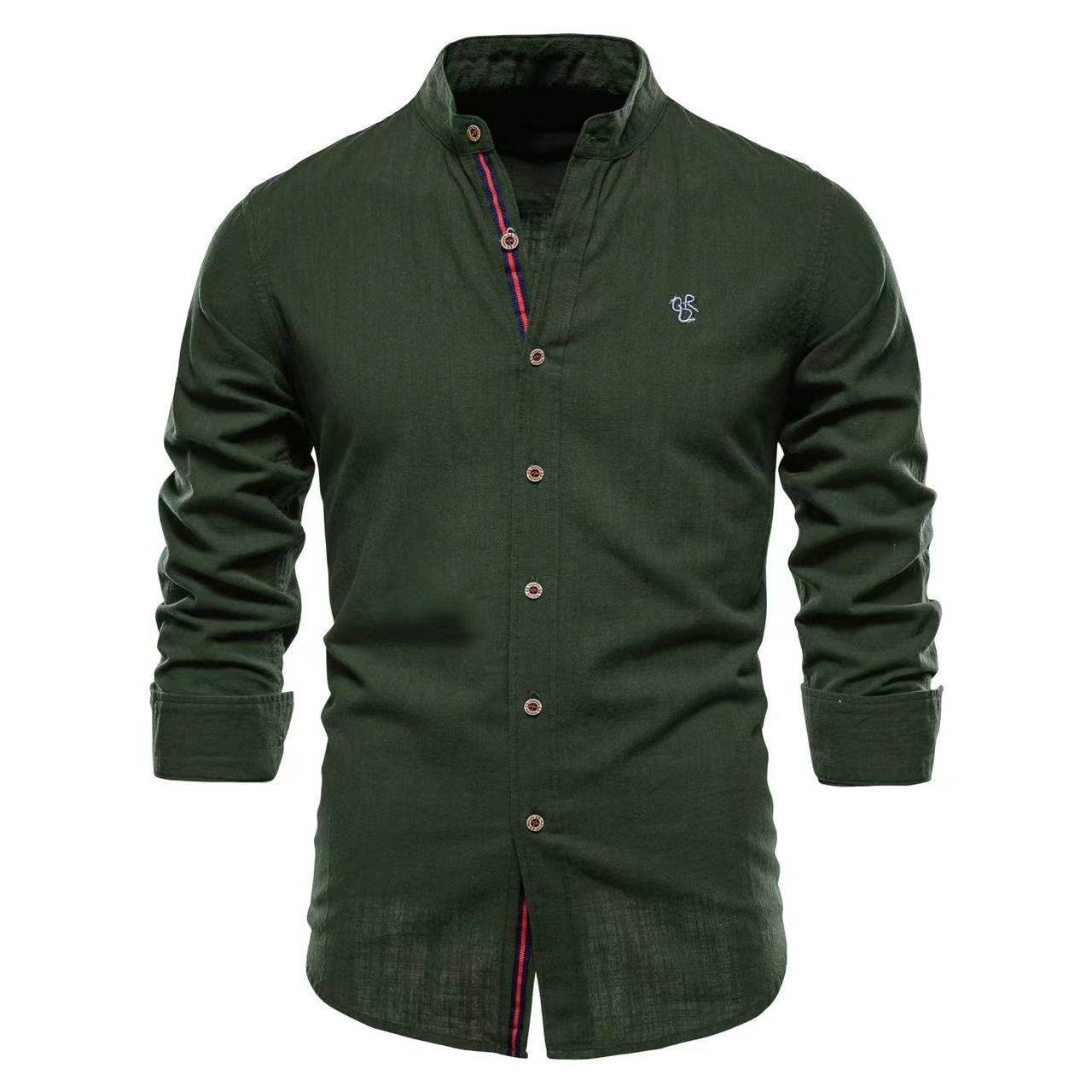 Men's Cotton And Linen Casual Fashion Solid Color Long Sleeve Henley Shirt - MYLUXURY LANE ENTERPRISE