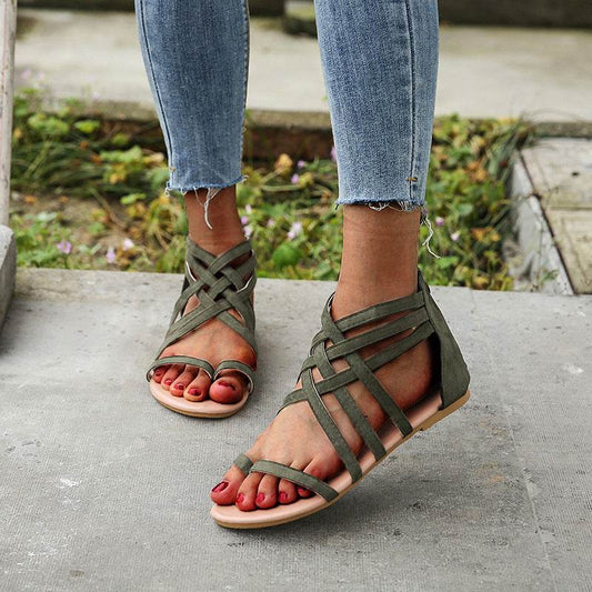 Women's Woven Cross Strap Back Zipper Sandals - MYLUXURY LANE ENTERPRISE