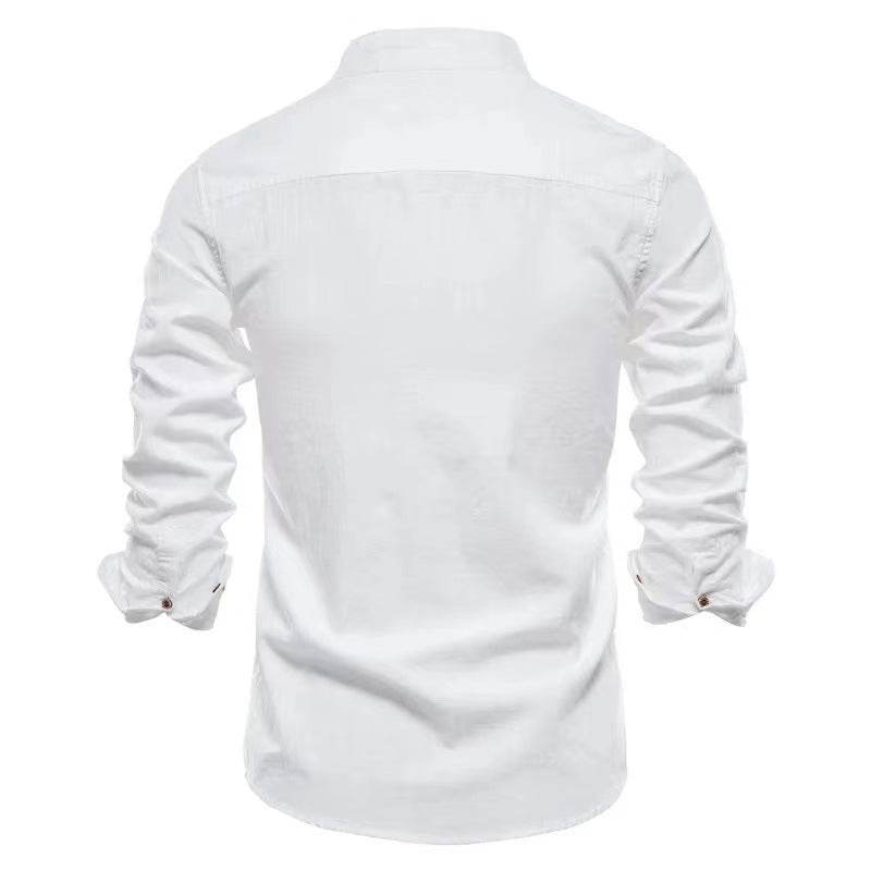 Men's Cotton And Linen Casual Fashion Solid Color Long Sleeve Henley Shirt - MYLUXURY LANE ENTERPRISE