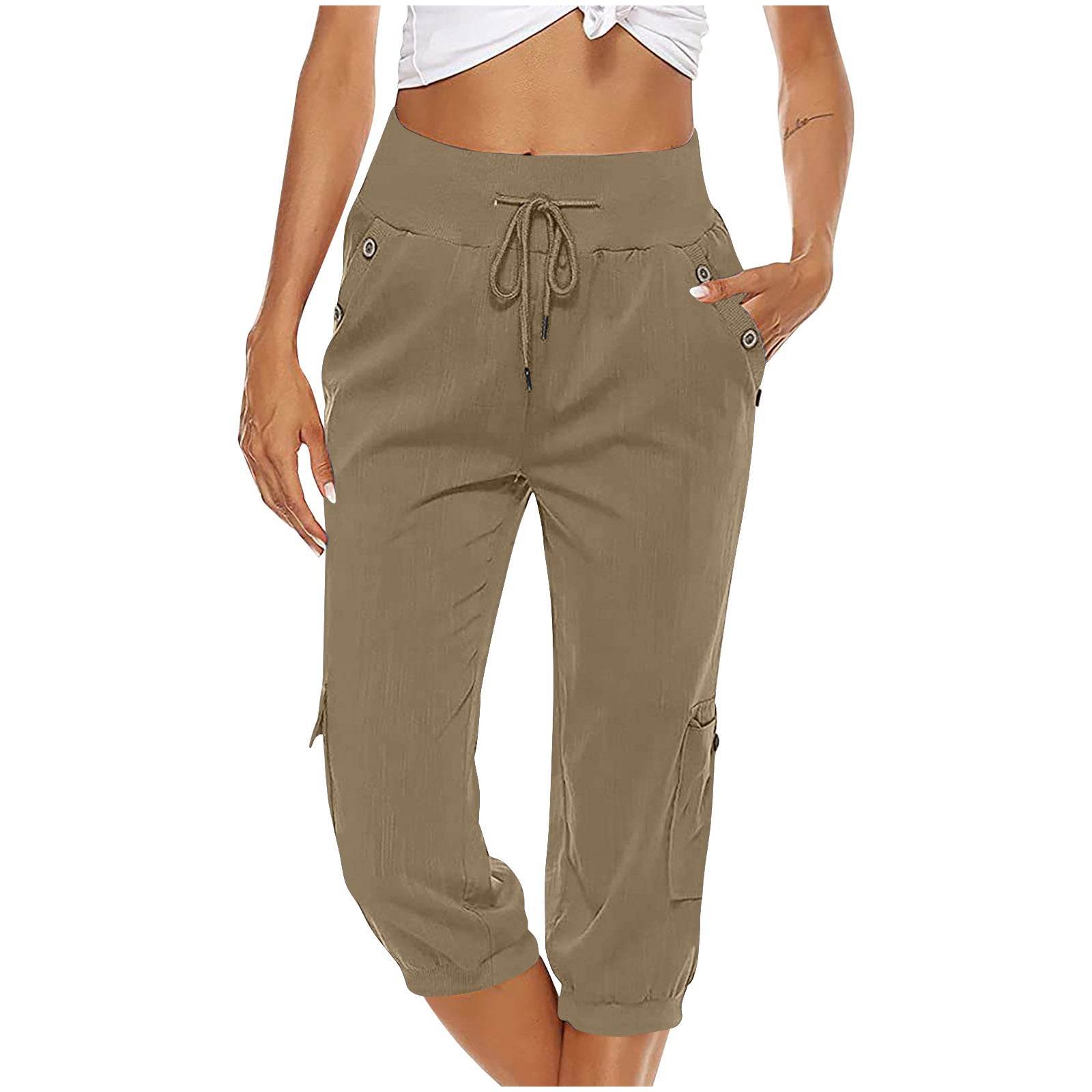Women's Cropped Pants Cotton Linen Cargo Pocket Casual Pants - MYLUXURY LANE ENTERPRISE
