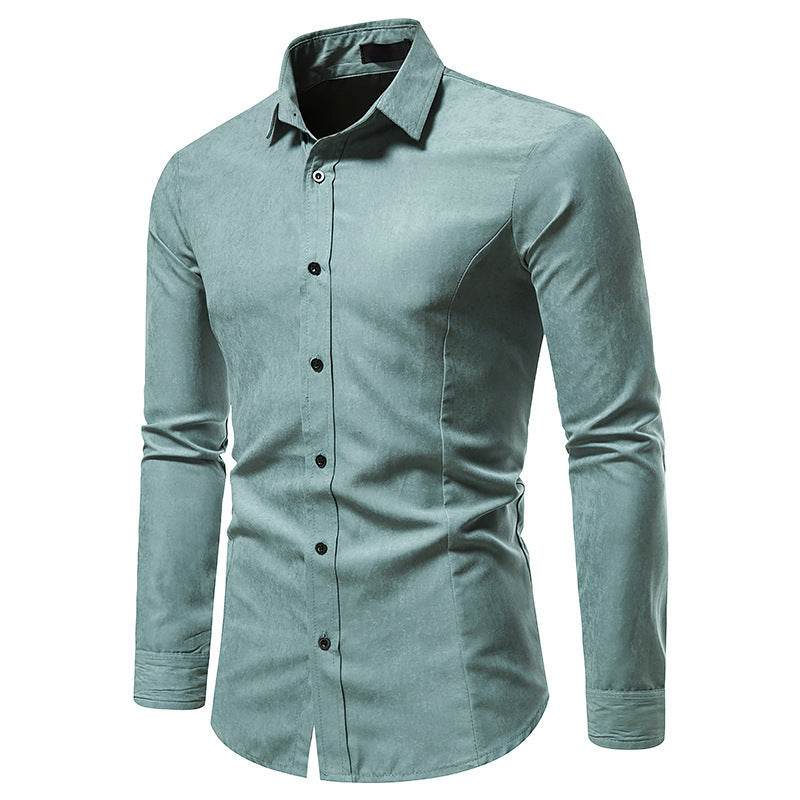 Men's Solid Color Vintage Long Sleeve Shirt Slim Top - MYLUXURY LANE ENTERPRISE