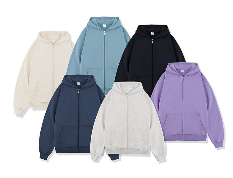 Autumn And Winter 450g Terry Loose Fashion Brand Zipper Hooded Sweater Solid Color - MYLUXURY LANE ENTERPRISE