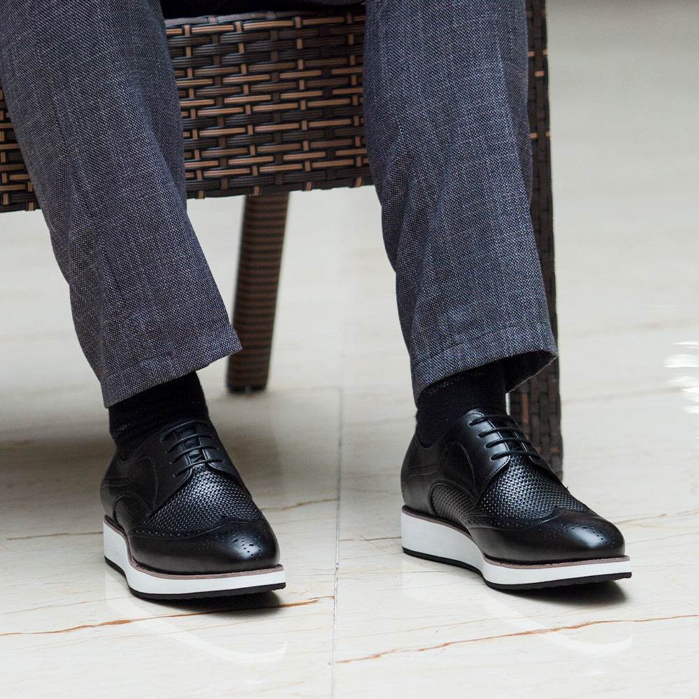 Casual Pointed Toe Derby Shoes Woven Low-top Men's Leather Shoes - MYLUXURY LANE ENTERPRISE