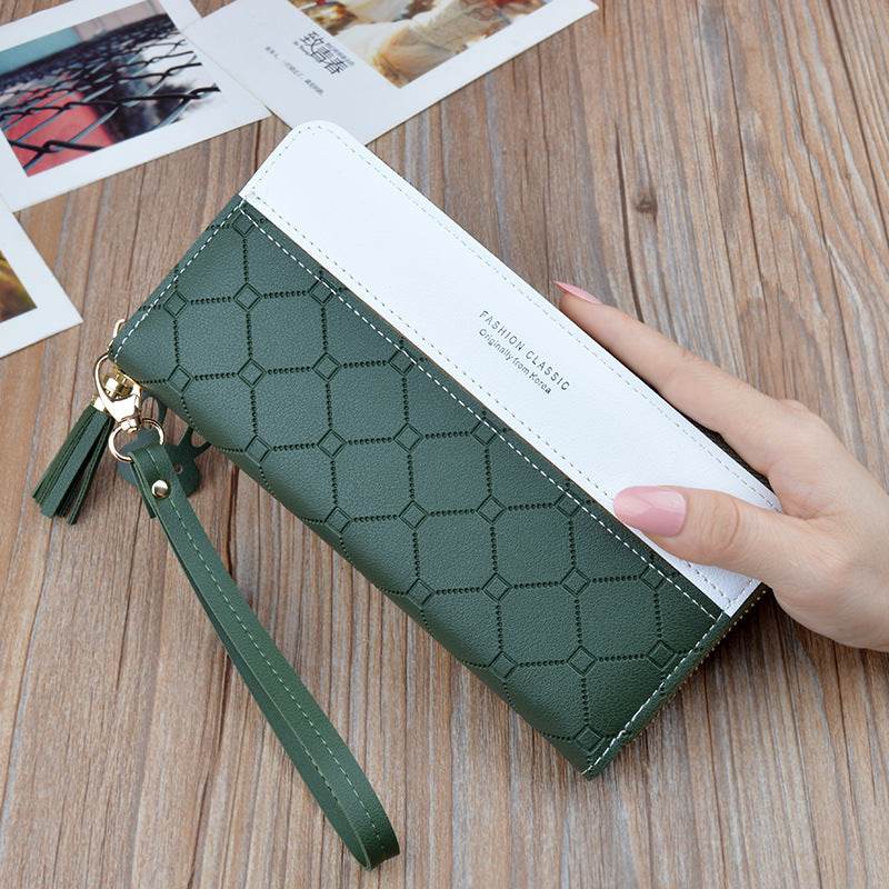 Ladies In Hand Long Zipper Tassel Stitching Embossed Large-capacity Wallet - MYLUXURY LANE ENTERPRISE
