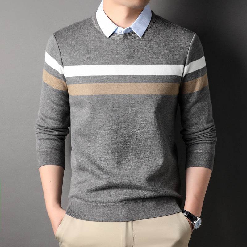 Men's False Two Pieces Shirt Collar Striped Sweater - MYLUXURY LANE ENTERPRISE