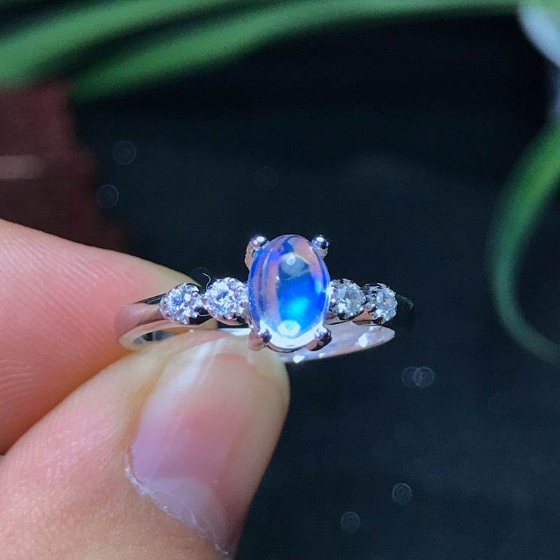 Inlaid Natural Blue Silver Moonstone Ring - MYLUXURY LANE ENTERPRISE