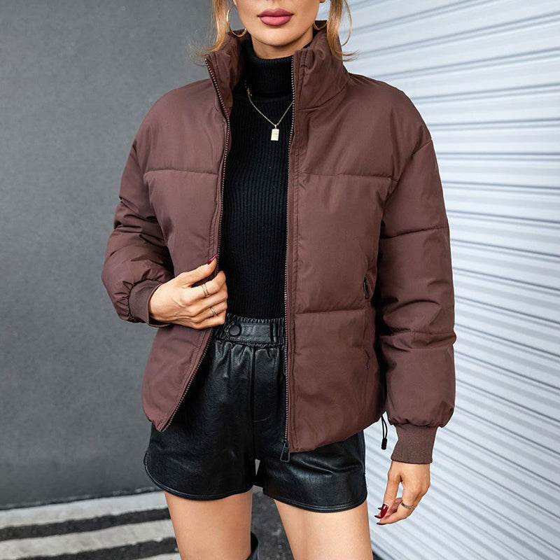 Fashion Ins Style Bread Coat Women's Solid Color Stand Collar Loose Warm Down Jacket Winter Slim Casual Short Coat - MYLUXURY LANE ENTERPRISE