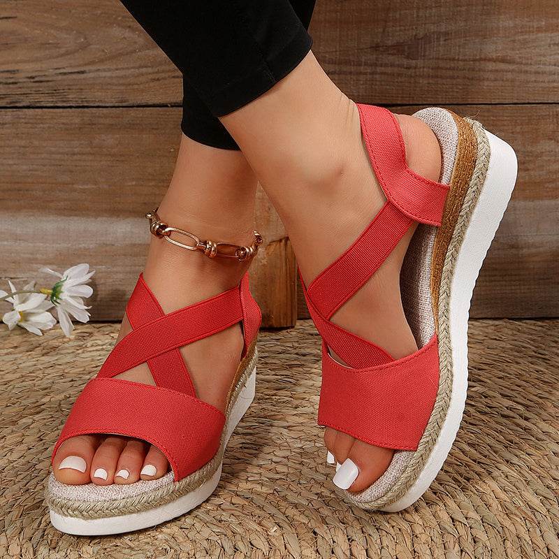 Wedge Sandals For Women Cross-strap Platform Gladiator Hemp Heel Shoes Summer - MYLUXURY LANE ENTERPRISE