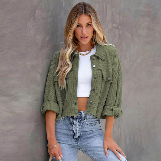 Women's Waffle Cardigan Short Top Coat - MYLUXURY LANE ENTERPRISE
