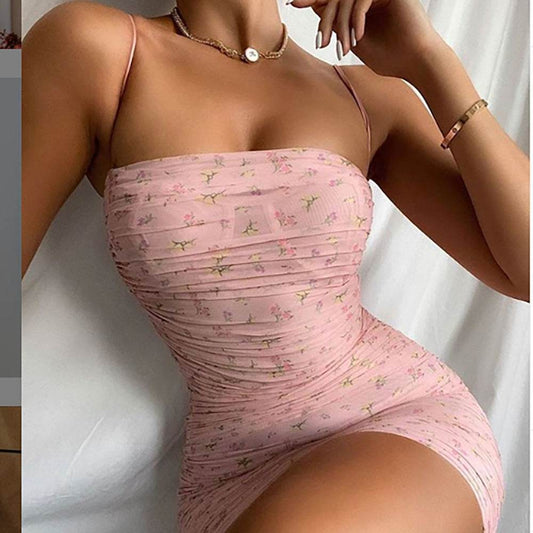 Floral Tube Top Back Slim Suspender Skirt Dress - MYLUXURY LANE ENTERPRISE