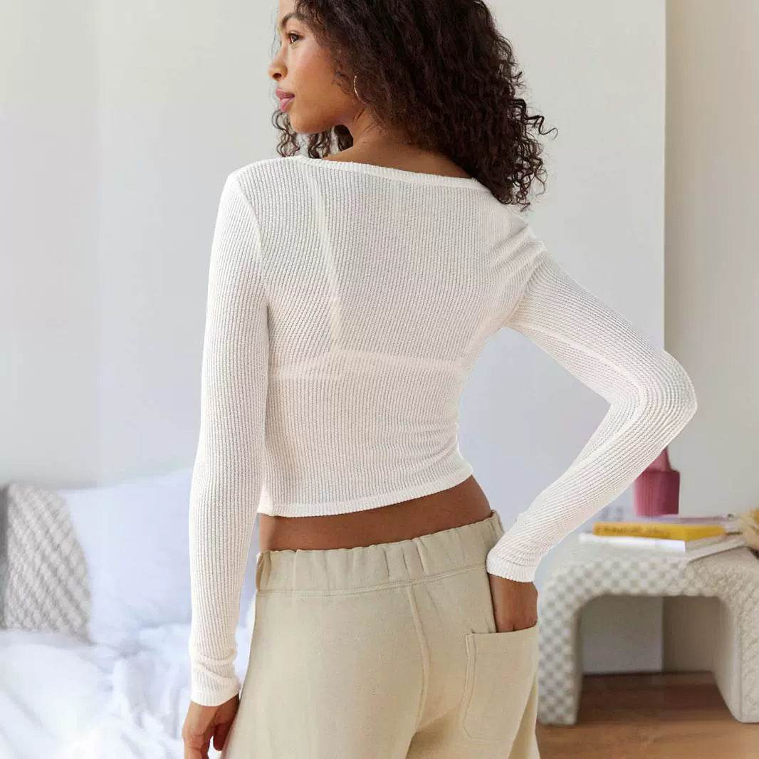 Women's Solid Color Ribbed Slim T-shirt V-neck - MYLUXURY LANE ENTERPRISE