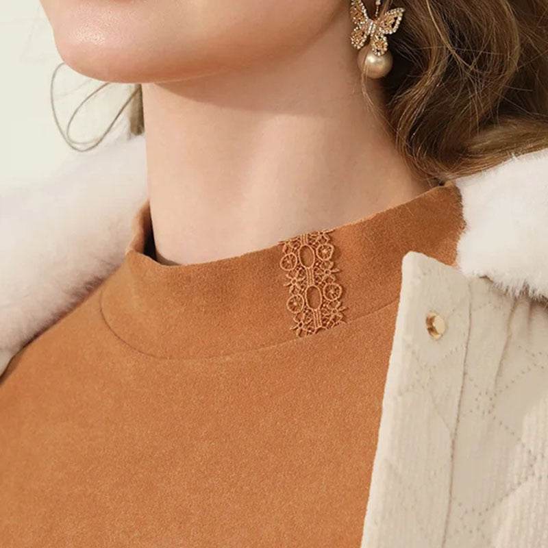Lace Stand-up Collar Long Sleeve T-shirt Shirt Inner Wear Blouse Warm Slim-fit Flattering - MYLUXURY LANE ENTERPRISE
