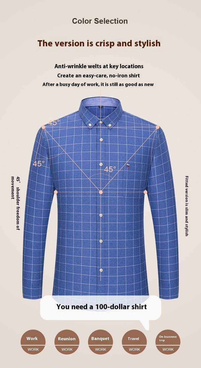 Men's Cotton Plaid Long-sleeved Oxford Casual Shirt - MYLUXURY LANE ENTERPRISE