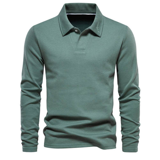 Fashion Lapel Long-sleeved Polo Shirt Men's Casual Solid Color Tops Clothing - MYLUXURY LANE ENTERPRISE