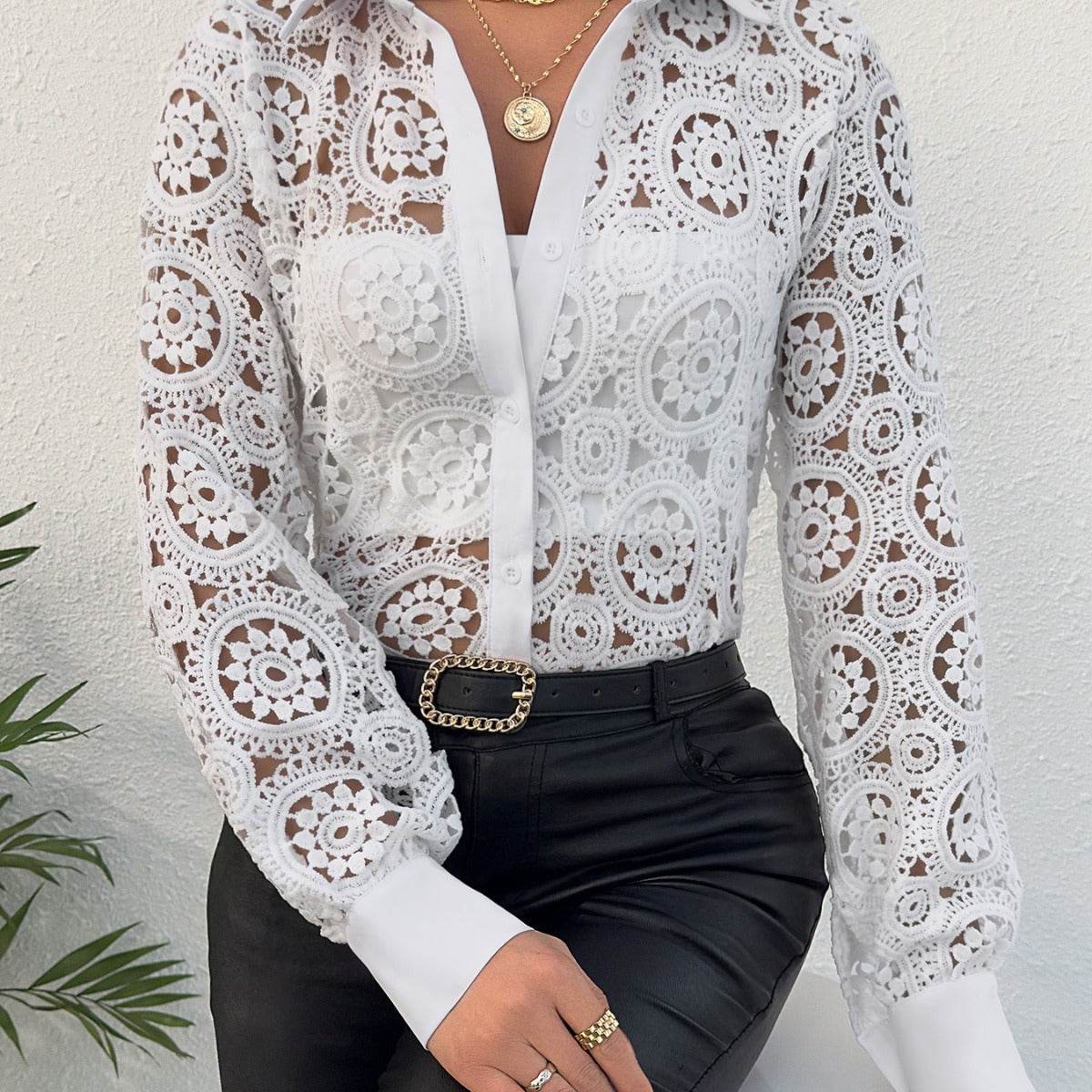 New Long Sleeve Lace V-neck Women's Shirt - MYLUXURY LANE ENTERPRISE
