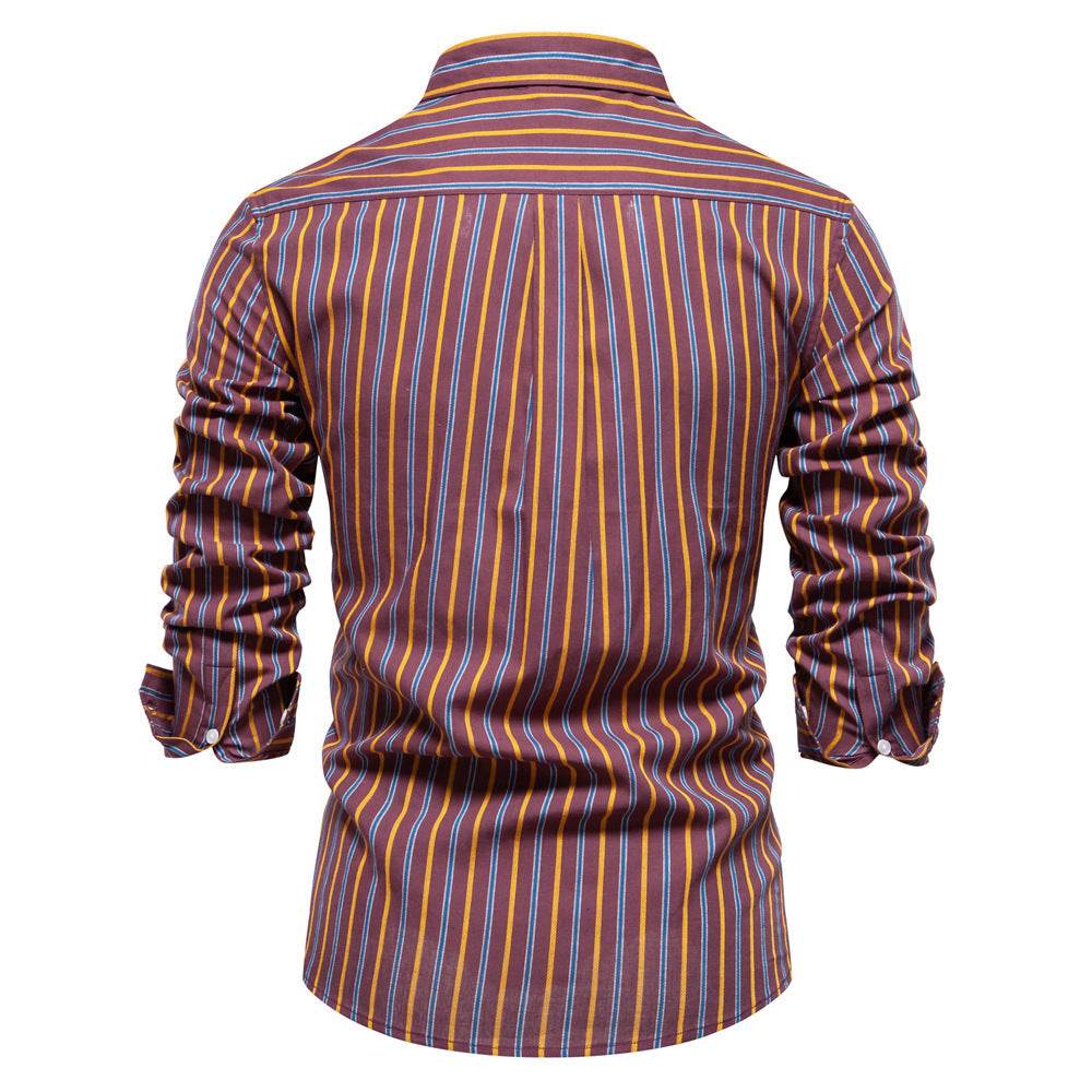 Men's Fashionable All-match Striped Long-sleeved Cotton Shirt Top - MYLUXURY LANE ENTERPRISE