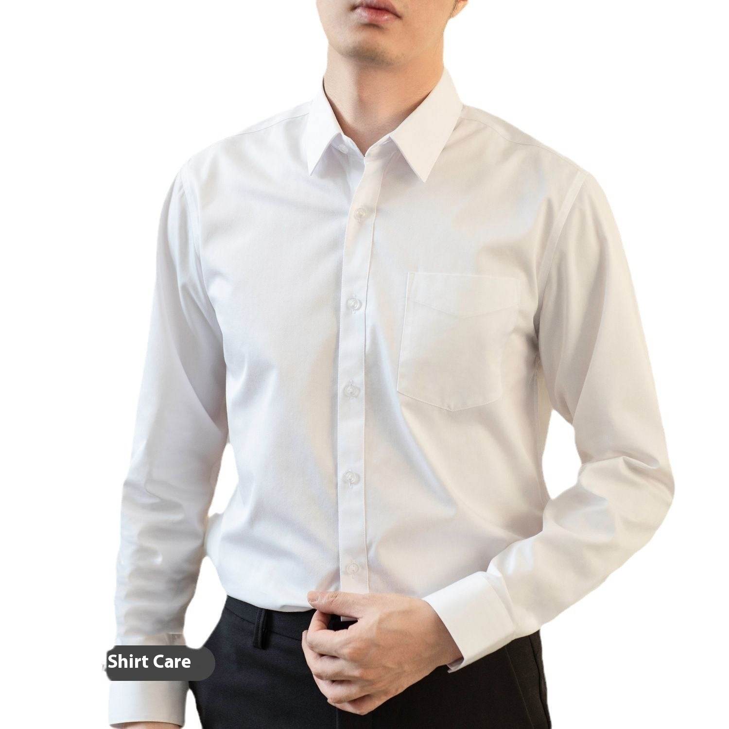 Long Sleeve White Shirt Men's Solid Color Stretch Slim-fitting Iron-free Anti-wrinkle Business Casual Men's Business Wear - MYLUXURY LANE ENTERPRISE