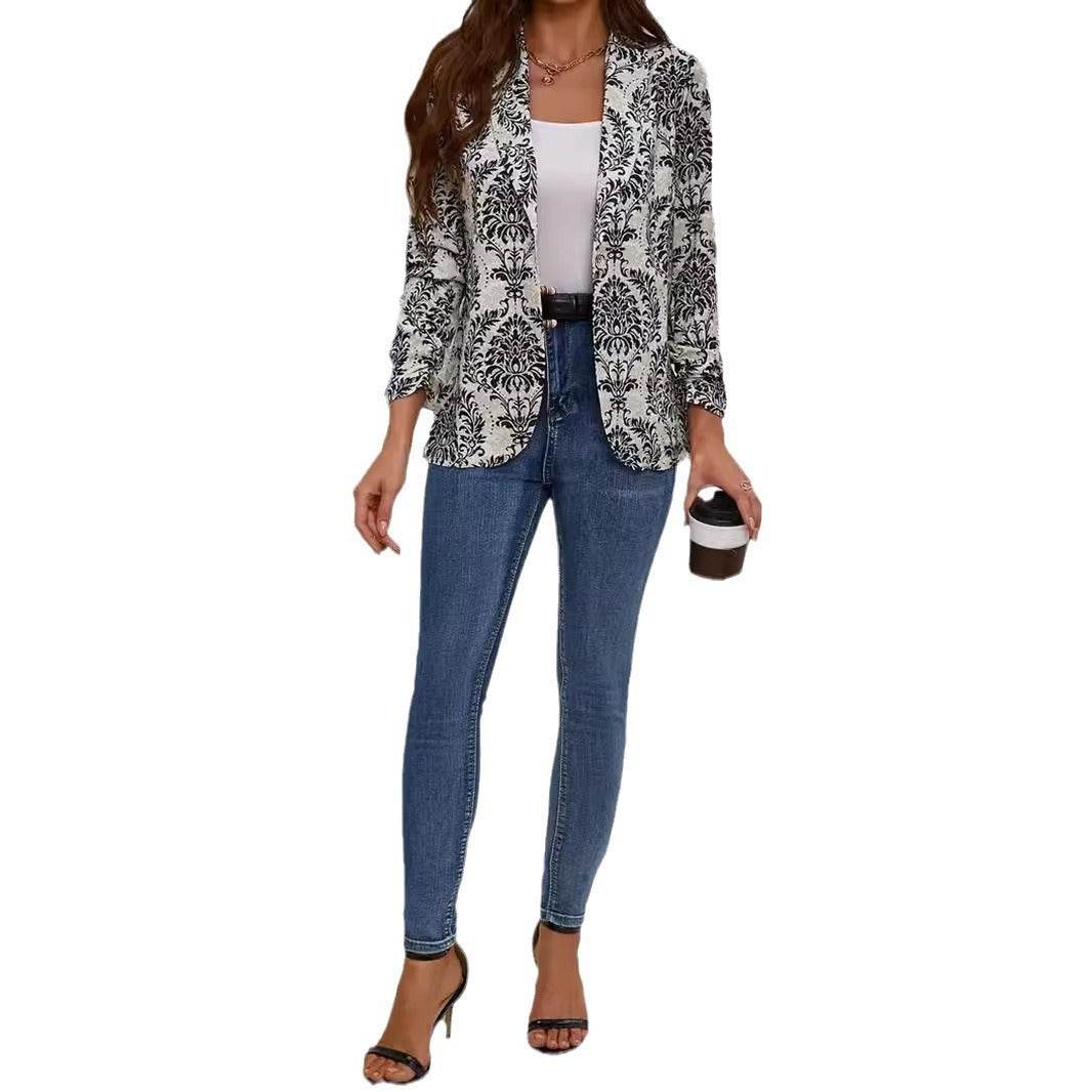 Women's Fashionable Cardigan Lapel Long Sleeve Printed Jacket Small Suit - MYLUXURY LANE ENTERPRISE