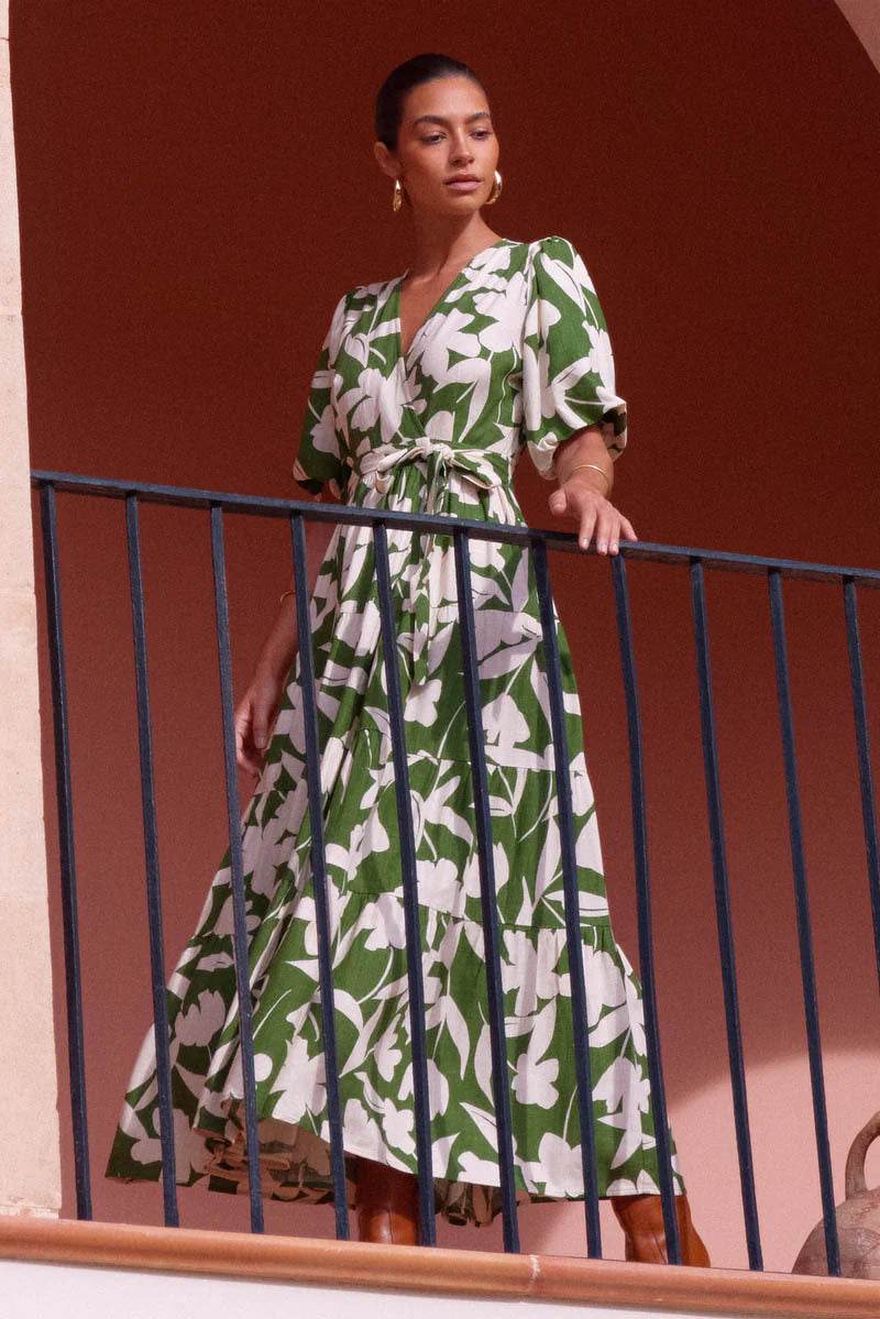 Summer New Casual V-neck Printing Mid-length Dress - MYLUXURY LANE ENTERPRISE