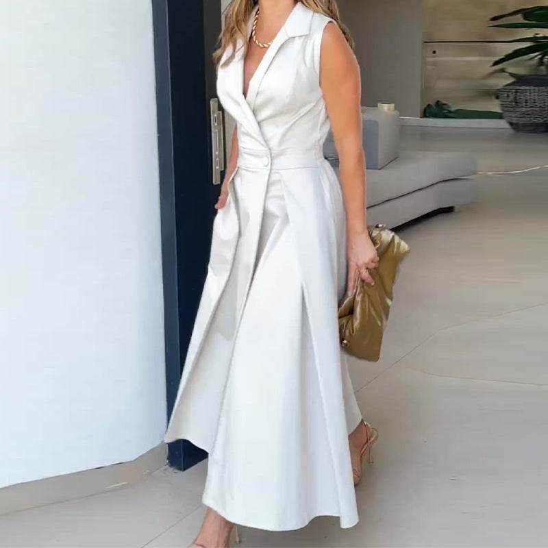 Low Cut V-neck Sleeveless Waist Elegant Dress - MYLUXURY LANE ENTERPRISE