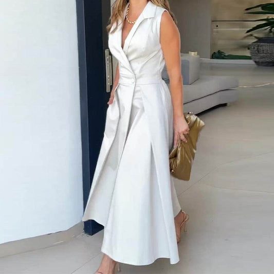 Low Cut V-neck Sleeveless Waist Elegant Dress - MYLUXURY LANE ENTERPRISE
