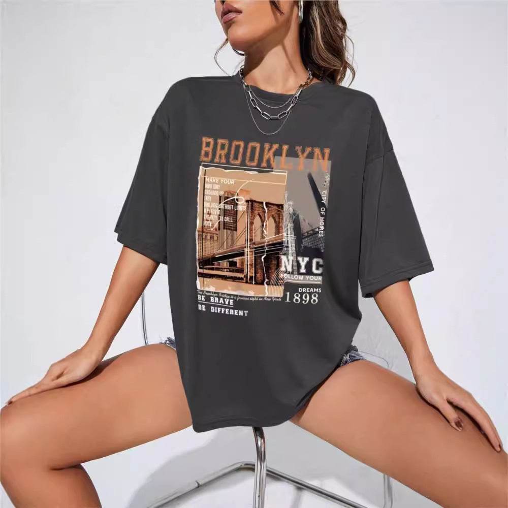 Spring Women's Cotton T-shirt Letter Short Sleeve - MYLUXURY LANE ENTERPRISE