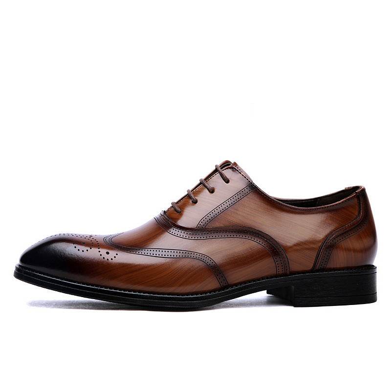 Formal Leather Shoes British Men Brogue Pointed-toe Lace - MYLUXURY LANE ENTERPRISE