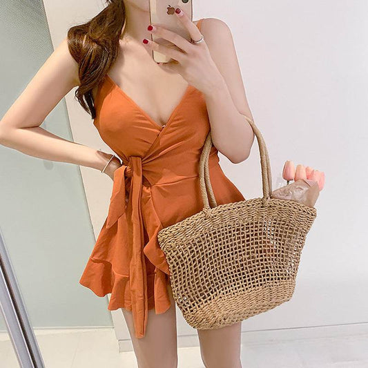 Hot Spring Swimsuit Female Fairy Fan Covered Belly Was Thin Ins Wind Sexy Swimsuit Female One-piece - MYLUXURY LANE ENTERPRISE