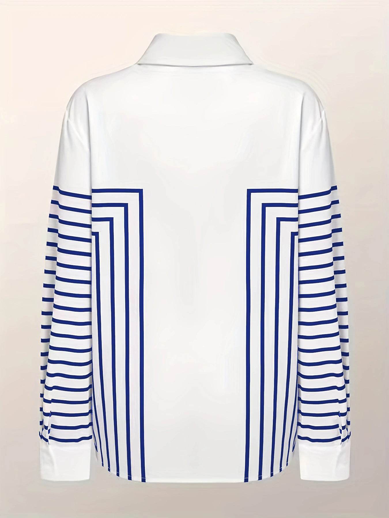 Autumn Striped Shirt Women's Long Sleeve Loose Silk Top - MYLUXURY LANE ENTERPRISE