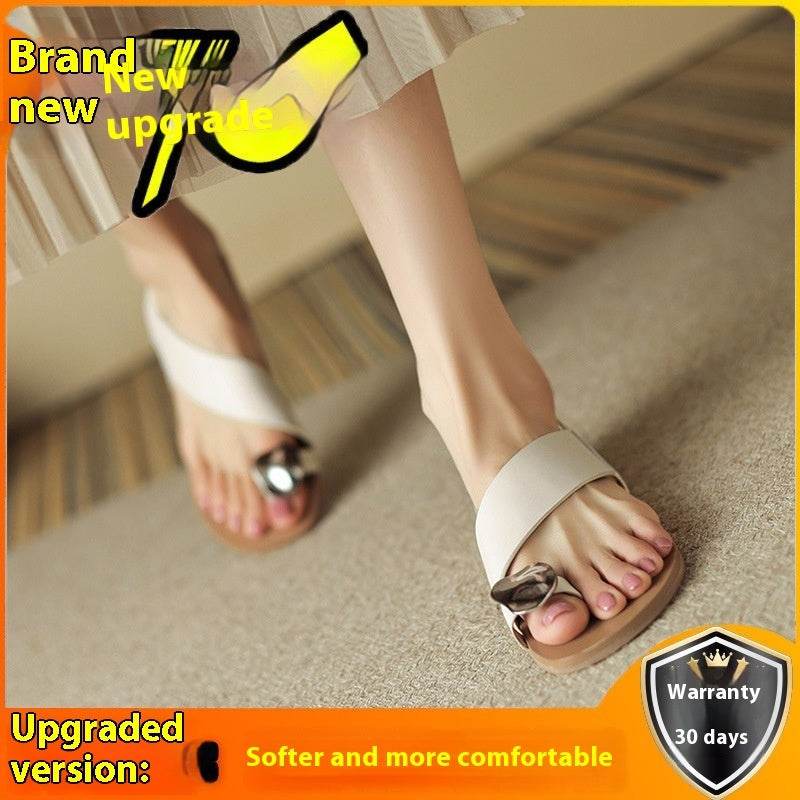 Fashion Casual All-match Buckle French Sandals Toe Covering Flat Women - MYLUXURY LANE ENTERPRISE