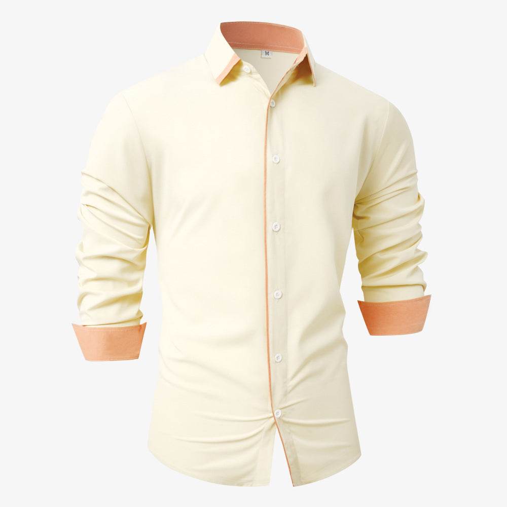 Fashion Solid Color Stitching Contrast Color Casual Long Sleeve Men's Shirt - MYLUXURY LANE ENTERPRISE