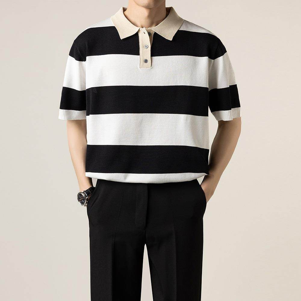 Business Striped Short-sleeved T-shirt Men - MYLUXURY LANE ENTERPRISE