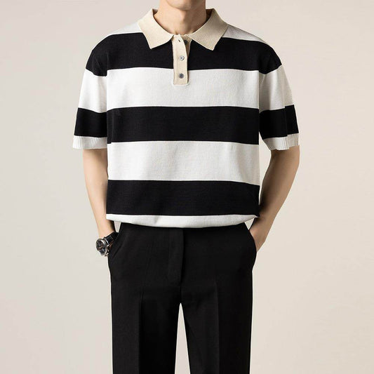 Business Striped Short-sleeved T-shirt Men - MYLUXURY LANE ENTERPRISE